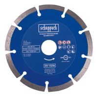 Diamanttrennscheibe Mauernutfräse von Scheppach, Artikelnummer 7903806706-1, max. 80 m/s, 125 x 2,0/1 x 22,23 mm, max. 12.200 min^-1, EN 13236, MPA getestet.