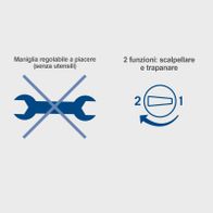 Der Scheppach Bohrhammer DH1600Max bietet eine verstellbare Handhabe und zwei Funktionen: schlagen und bohren. Die Handhabe ist ohne Werkzeug verstellbar.