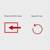 Scheppach rotating sieve motor specs: 250W power, 42 rpm