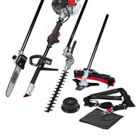 4in1 Multigartengerät MFH3300-4P von Scheppach. Enthält Motorsäge, Heckenschere, Astsäge und Erdbohrer. Inklusive Schultergurt und Tragehülle.