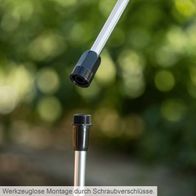 Die Regenfasspumpe RBP350 von Scheppach ermöglicht werkzeuglose Montage durch Schraubverschlüsse.