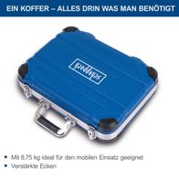 Der Werkzeugkoffer TB235 von Scheppach wiegt 8,75 kg und ist ideal für den mobilen Einsatz. Er verfügt über verstärkte Ecken für zusätzliche Stabilität.