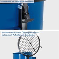 Zwangsmischer CCM130 mit Endschalter für zusätzliche Sicherheit und einfache Öffnung des Mischgutes durch Aufreißer auf dem Deckel.