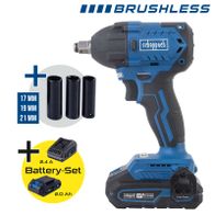 Scheppach Brushless-Werkzeug mit integrierten Bohrmaschinensätzen für 17 mm, 19 mm und 21 mm sowie Lithium-Ionen-Batterie-Set (2,4 A, 2,0 Ah)