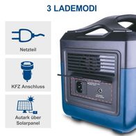 Die Powerstation BSG1200MAX von Scheppach bietet drei Lademodi: Netzteil, KFZ-Anschluss und Autarkie über Solarpanel. Diese Funktionen ermöglichen flexible Lademöglichkeiten für verschiedene Anwendungen.