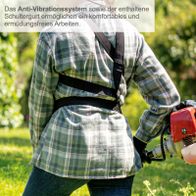 Das Anti-Vibrationssystem und der Schultergurt ermöglichen ein komfortables und ermüdungsfreies Arbeiten. Die 5in1-Funktion des Benzin Multigartengeräts MTC42-5P Scheppach bietet vielseitige Einsatzmöglichkeiten.
