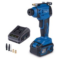 Der Scheppach Akku-Handkompressor C-AC20-X-Set-L mit 20V Li-Ion Akku, inklusive Ladestation und Zubehör. Maximale Leistung und Mobilität für DIY-Projekte.