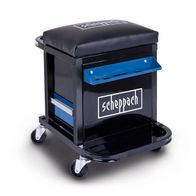 2in1 Werkstatthocker TW900 Scheppach. Rollhocker mit gepolstertem Sitz und zwei Schubladen. Höhe 500mm. Ideal für Werkstatt und DIY-Projekte.
