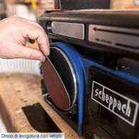 The Scheppach Belt & Disc Sander BTS800 features a Disc von levigatura con velcro.