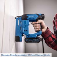 Akku-Klammer- und Nagelpistole mit robustem Antrieb, ermöglicht 60 Einschläge pro Minute
