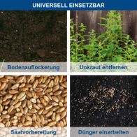 Wichtige Anleitungsbilder für Bodenlockerung, Unkrautentfernung, Saatvorbereitung und Dünger einarbeiten für Gartenarbeitstool