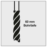 Bohrtiefe von 60 mm. Wichtiges Merkmal der Tischbohrmaschine BTD19Vario-BE Scheppach.