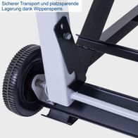Wippfunktion mit Sicherung für sicheren Transport und platzsparende Lagerung eines Kreissägens