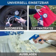 Mobiler Luftkompressor mit Reifenfüller, Luftpistole und Adapter für Autoreifen, Luftmatratzen und Ausblasen von Hindernissen