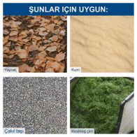 Das Bild zeigt geeignete Untergründe für den Einsatz des Scheppach TR3. Geeignet sind Laub, Sand, Kieselsteine und geschnittenes Gras.