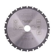 Kreissägeblatt von Scheppach, Artikelnummer 7901202707, Durchmesser 216 mm, Dicke 30 mm, Zahnstärke 2 mm, 24 Zähne, Maximalgeschwindigkeit 7000 U/min. Gezeigt von vorne.