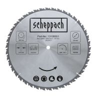 Scheppach-Sägeblatt mit Teilnummer 13108001; Maximalgeschwindigkeit 1600/min, 80 m/s; 700 mm Breite, 30 mm Tiefe; 3,5 mm und 4,5 mm Kerbtiefe; für Holz und Hartmetall (HW 42 T)