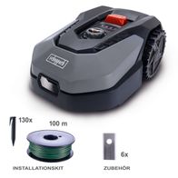 Der Scheppach RoboCut L500 Rasenmäherroboter mit 130x Installationskit (100 m Kabel) und 6x Zubehör.