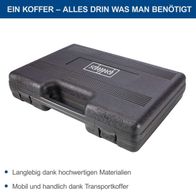 Der Scheppach Werkzeugkoffer TB94 ist langlebig dank hochwertiger Materialien und mobil sowie handlich dank des Transportkoffers.