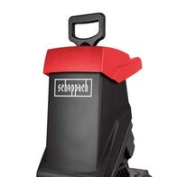 Häcksler GS59 von Scheppach, seitliche Ansicht mit Behälter und Rädern.