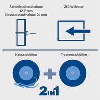 Wasserdichte und trockene Schleifsteinaufnahme für Schleifgerät, 12,7 mm bzw. 20 mm, mit 250-W-Motor und Schleifrichtung