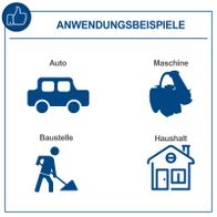 Anwendungsbeispiele der Absauganlage HD2P Scheppach: Auto, Maschine, Baustelle, Haushalt. Inkl. Bohr-Absaugdüse und Saug-Blasdüse.