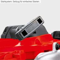 Startsystem: Seilzug für einfaches Starten. Die Benzin-Heckenschere BHS650 von Scheppach verfügt über ein praktisches Seilzug-Startsystem, das ein einfaches und zuverlässiges Starten ermöglicht.