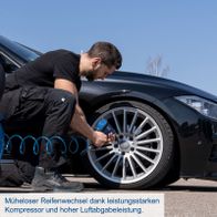 Müheloser Reifenwechsel dank leistungsstarken Kompressor und hoher Luftabgabeleistung.