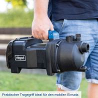 Ergonomischer Traggriff für mobile Anwendung der Scheppach-Gartenpumpe
