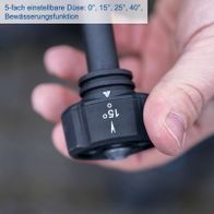 Verstellbare Düse für Hochdruckreiniger mit fünf Einstellungen: 0°, 15°, 25°, 40° und 90° für präzise Reinigungswirkung