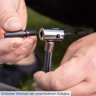 Einfacher Wechsel der verschiedenen Aufsätze am Akku-Handkompressor C-AC20-X-Set-L von Scheppach. Die Aufsätze lassen sich schnell und ohne Werkzeug wechseln.