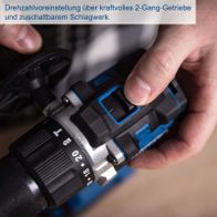 2-Gang-Schaltgetriebe mit einstellbarer Schlagfunktion auf Akku-Schlagbohrschrauber