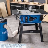 Ergonomische Tischkreissäge mit höhenverstellbarer Arbeitshöhe von 880 mm für komfortables Arbeiten