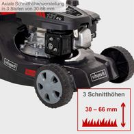 Axiale Schneithöhenverstellung für Rasenmäher mit drei Einstellungen zwischen 30–66 mm