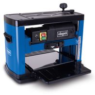 Dickenhobelmaschine PLM1800 Scheppach, 1500W, Hobelbreite 330mm, Höhe 152mm. Gezeigt von der Seite.