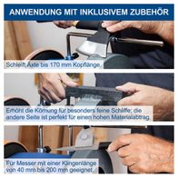 Wasserbearbeitungssystem mit Schleifstein für Äxte bis 170 mm Kopfhöhe, feine Schleifseite und Materialabtragsseite für präzise Bearbeitung