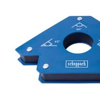 Scheppach Schweißer-Winkelmagnet mit 45°, 90° und 135° Markierungen, von oben fotografiert.