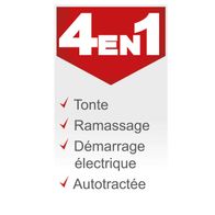 The Scheppach tool features Tonte, Ramassage, Demarrage électrique, and Autotractée.