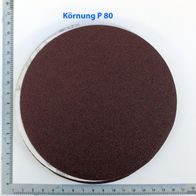 Scheppach Schleifpapier mit Körnung P 80, Ø 150 mm, von oben fotografiert.