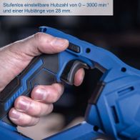 Akku-Säbelsäge mit variabler Hubgeschwindigkeit von 0 bis 3000 min⁻¹ und 28 mm Hublänge