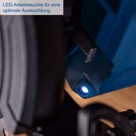 LED-Arbeitsleuchte für optimale Ausleuchtung des Arbeitsbereichs bei der Akku-Handkreissäge BC-HCS165-X von Scheppach.