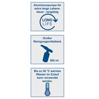 Der Scheppach Hochdruckreiniger HCE2550 verfügt über eine langlebige Aluminiumpumpe, einen großen Reinigungsmitteltank mit 560 ml Fassungsvermögen und kann mit bis zu 50 °C warmem Wasser betrieben werden.