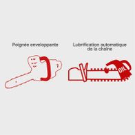 Die Benzin Kettensäge CSP2540 von Scheppach verfügt über einen ergonomischen Griff und eine automatische Kettenölschmierung.