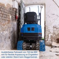 Verstellbares Fahrwerk von 720 bis 900 mm für flexible Anpassung an enge Stellen oder stabilen Stand beim Baggerbetrieb
