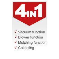 The Scheppach LBH2600P leaf blower and vacuum has four functions: vacuum, blower, mulching, and collecting. These features make it versatile for various tasks.