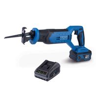 Akku-Säbelsäge C-RS100-X mit Hublänge 20 mm, Schnitttiefe 115 mm, Hubzahl 0-2800 min⁻¹, LED-Beleuchtung, inkl. 4Ah Akku und 2,4A Ladegerät.