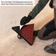 Der Schleifpapierwechsel ist dank des Klettverschlusses schnell und einfach umsetzbar.