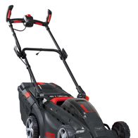 Rasenmäher LMB370-Li40V von Scheppach, akkubetrieben, seitliche Ansicht.