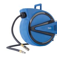 Automatik Druckluft Schlauchtrommel AHR15 Scheppach, 15m Schlauchlänge, 180° schwenkbar, tragbar, mit Autostopp. Ansicht von vorne.