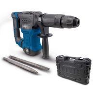 Abbruchhammer AB1500X Scheppach mit 1300W Leistung, 20J Schlagkraft, SDS-Max, 4100 BPM, 6kg leicht. Inklusive zwei Meißel und Aufbewahrungskoffer. Gezeigt von der Seite.
